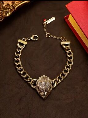 Kurt Geiger Gold-Tone Lion Head Chain Bracelet with Pavé Accents